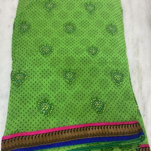 PARROT GREEN WORK SAREE