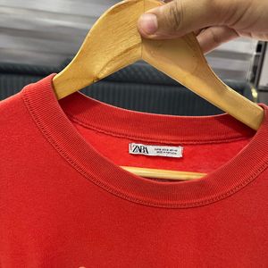 Zara Knit T-shirt Red, Contrast Print T-shirt