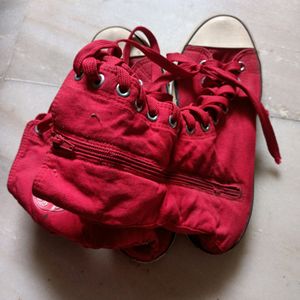 Red Solid Boots For Men