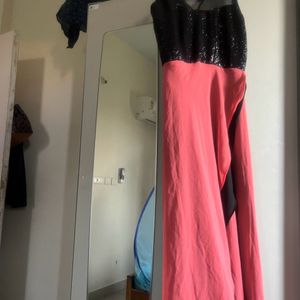 Peach And Black Long Frock