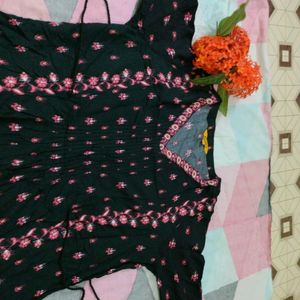 Black Dress With Pink And White Designs