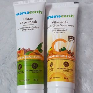 Mamaearth Ubtan Face Mask And Vitamin C Sunscreen Combo