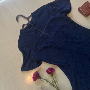 Blue Net Flared Dress