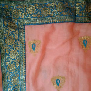 Peach Color Fancy Saree