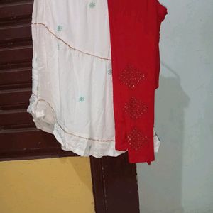 Combo Of White Palazo And Red Pajami