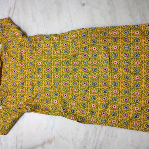 Yellow 5 Corner Shape Neck Kurta Set