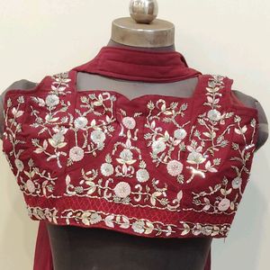 Burgundy Lehenga With Stitch Blouse And Dupatta