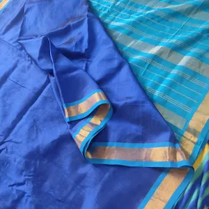 Royal Blue With Sky-blue Silk Saree