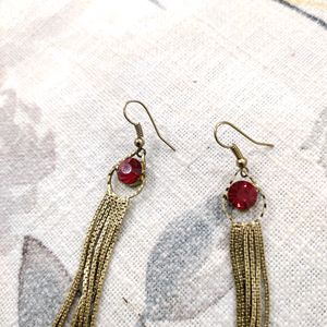 Golden Red Stone Long Earrings