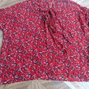 Red Printed Over Size Top For Women