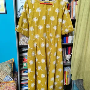 Akkriti Pure Linen Mustard A-Line Maxi Dress