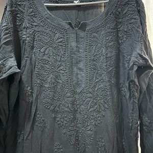 BLACK CHIKANKARI THREADWORK KURTA🖤