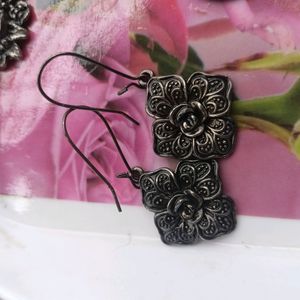 Black Polish Antique Rose Oxidised Earrings