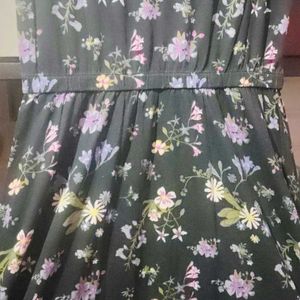 Bottle Green Floral Design Dress