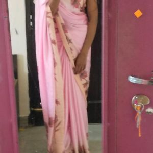 Floral Pink Soft Silk Saree With Blouse