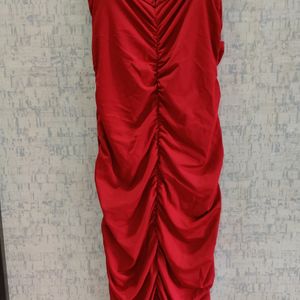 Red Bodycon Dress With Transparent Nudal Bra Strap