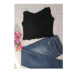 Crop Front Button Top