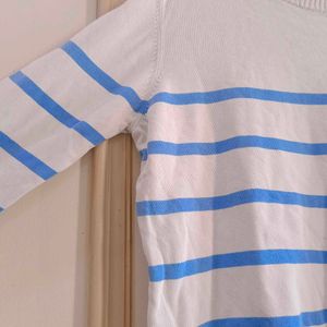 White Coloured Sweatshirt With Blue Strip For Men