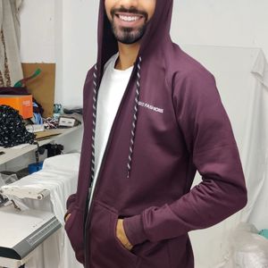 SOLID COLOR FLEECE ZIPPER  HOODIE