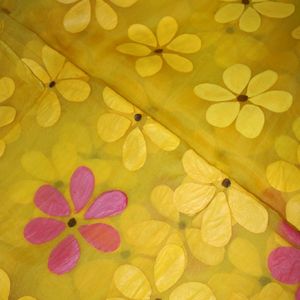 So.Si.ra Yellow Hand-painted Organza Saree