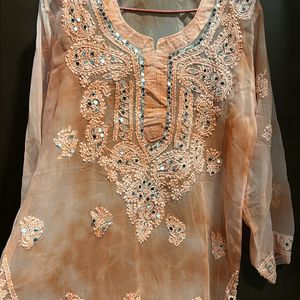 chikankar sheer long kurti