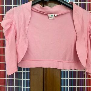 Front Open Casual Pink Shrug