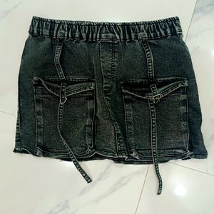 Denim Short Skirt Women Charcoal With Pockets