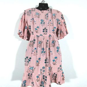 Peach Floral Print Dress (Women's)