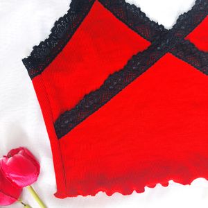 Coquette Y2K Lace Top In Pretty Red Colour