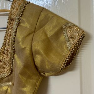 Golden Embroided Blouse With Beadwork