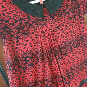 Red Animal Print Top