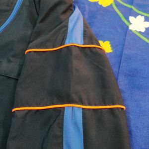 Dark Blue Sports Track Jacket With Orange Trims