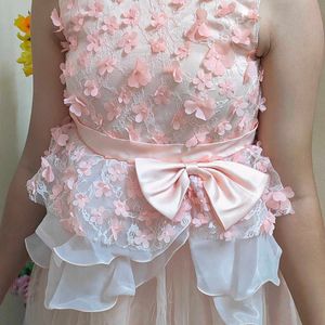 Peach Embellished Girls Dreamy Ball Gown