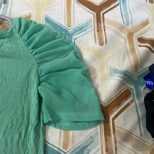 Sea Green Tshirt Wid Stylish Sleeves