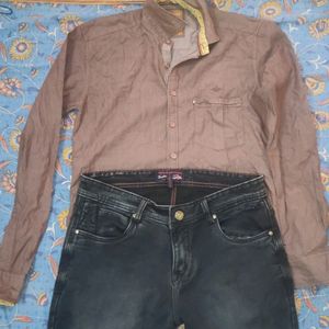 Combo Of Premium Brown Shirt And Black Denim Jeans