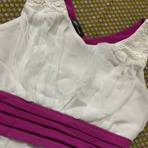 Beautiful White Purple Detailed V Neck Dress Women