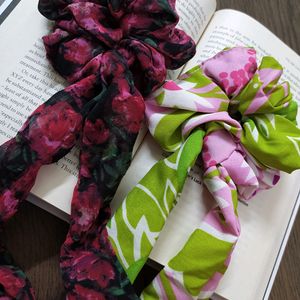 Set Of 2 Printed Ribbon Scrunchies with a FREEBIE