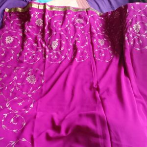 Purple Saree With Copper Work And Border