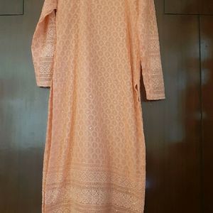 Peach Georgette Chikandari Suit With Pant Plazo