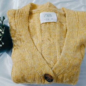 New Zara Yellow Chunky Knit Cardigan Sweater.