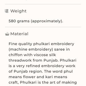 Pure Chiffon Heavy Full Phulakari Embroidery Saree