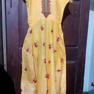 Yellow Embroidery Real Mirrors Work Anarkali Gown