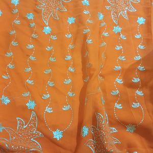 Reduced Price  ORANGE CREPE SAREE🧡