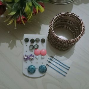 Combo Bangles, 4 Hair Pins Blur Colour and 7pair T