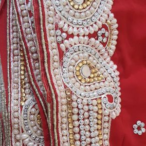 Red Pearl Work Saree