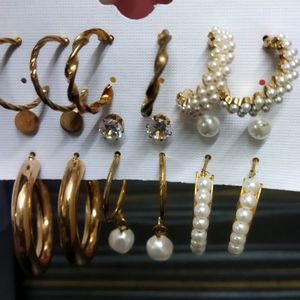 Combo 9 Pair Stunning Gold Plated Pearl Hoop Studs