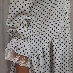 NAVY BLUE POLKADOT FULL BUTTON DRESS