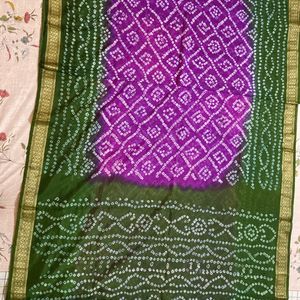 Green n Purple Bandhani Saree