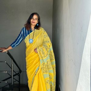 Cotton Chikankari Saree With Applique Work