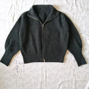 Knitted Grey Double Zipper Cardigan